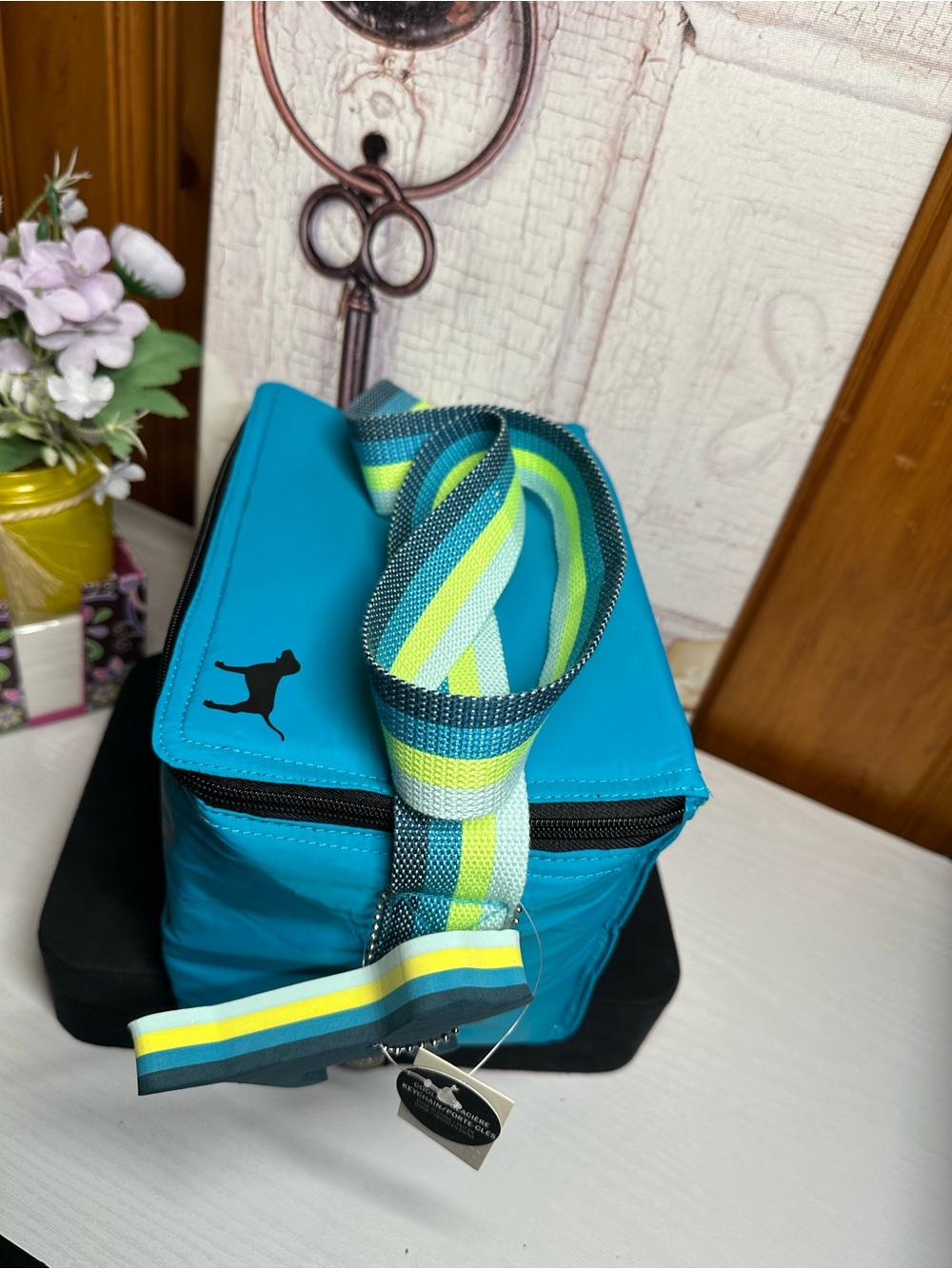 Victoria's Secret PINK Teal Blue Crossbody Lunch Bag with Multicolor Strap - Picture 7 of 9